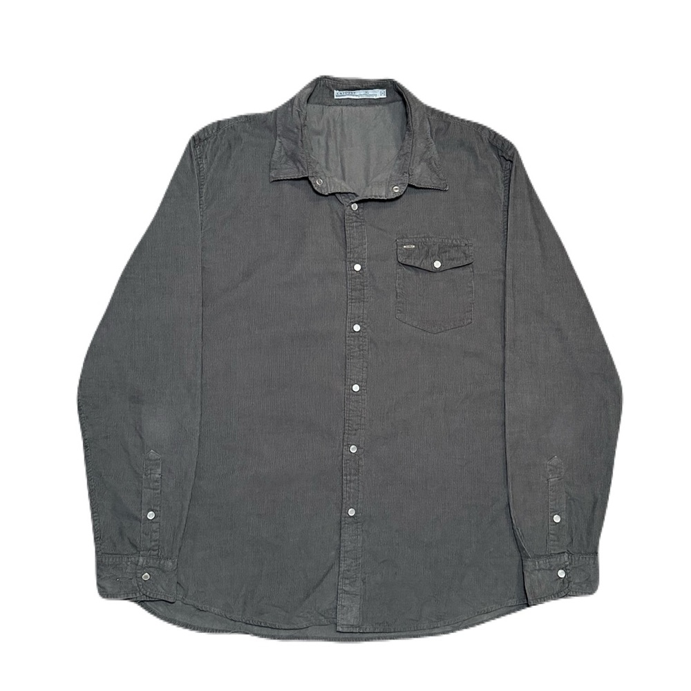 CRIQUET Long Sleeve Pearl Snap Button Corduroy Shirt Men's XL Gray Pocket